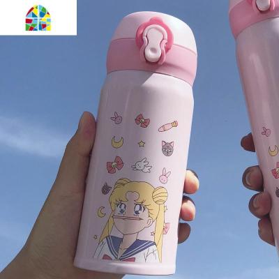 ins风韩版美少女保温杯女学生可爱简约少女便携个性不锈钢水杯子 FENGHOU 500粉色美少女