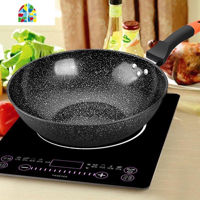 炒锅不粘锅铁锅多功能炒菜锅电磁炉平底锅家用适用锅 FENGHOU 30CM[锅+盖]