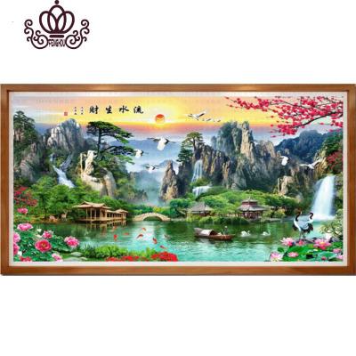封后2020新款十字绣线绣客厅流水生财风景满绣简单绣自己刺绣手工家用棉线250*112cm满绣-四股绣送全套工具