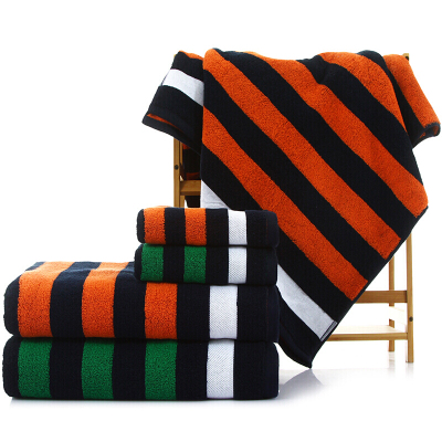 三利纯棉彩色横条方巾+毛巾+浴巾礼品礼盒3件套橘色默认颜色