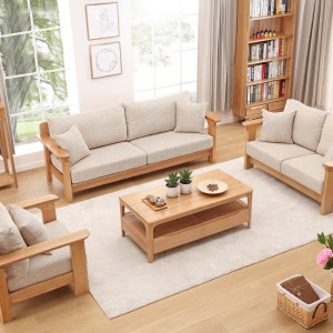 B10135 实木单人双人三人位田园布艺沙发 2210*802*750mm