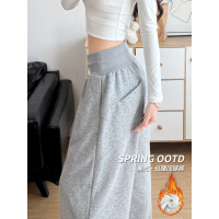 灰色运动裤子女冬新款宽松慵懒阔腿裤小个子低腰休闲加绒卫裤_22