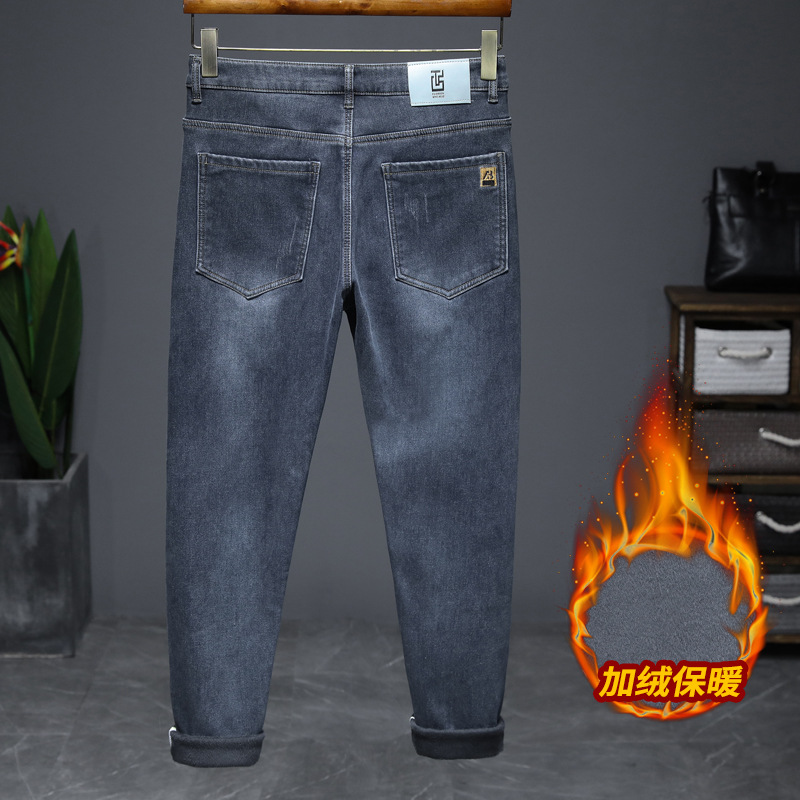 北方舒适加绒牛仔裤男士不挑身材刺绣长裤男款品质百搭小直筒裤男_4773