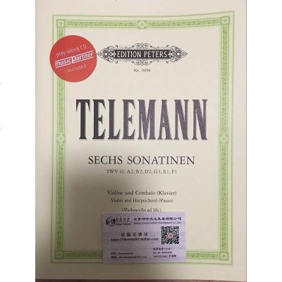 彼得斯原版乐谱泰勒曼六首奏鸣曲小提琴和大键琴或钢琴附伴奏CDTelemann6Sonatinasvi