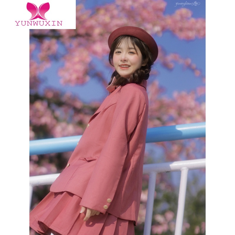 yunwuxin小树莓jk粉色西装外套女冬季日系全套校供感jk制服学院风长袖