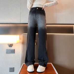 女童黑色直筒裤牛仔裤春秋新款女大童女孩秋装洋气裤子儿童休闲裤