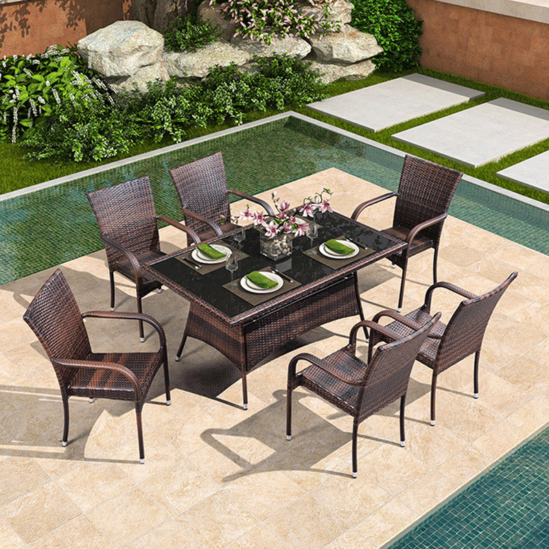 苏宁 金菲罗格 办公家具 户外阳台藤编休闲桌椅组合 6椅+150x90长桌