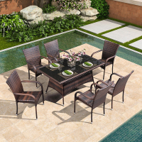 苏宁 金菲罗格 办公家具 户外阳台藤编休闲桌椅组合 6椅+150x90长桌