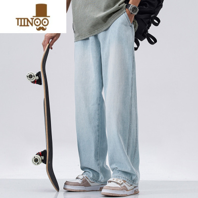 YANXUWOODSOON男生牛仔裤潮牌百搭美式阔腿裤长裤水洗垂感裤子男