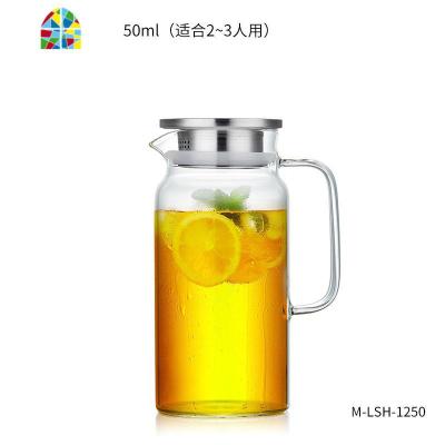 玻璃冷水壶家用扎壶可高温凉水壶水杯透明大容量水瓶套装 FENGHOU 韵致冷水壶1250ml