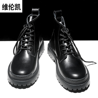 维伦凯官方旗舰店皮鞋男夏季新款高帮仿真皮英伦休闲鞋韩版潮流百搭2021新款马丁靴男