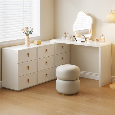 全友家居法式奶油风梳妆台斗柜一体卧室可伸缩转角化妆桌