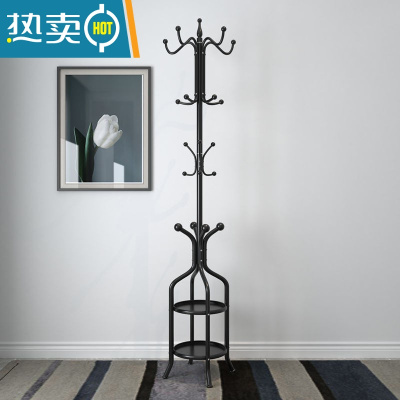 敬平大理石衣帽架落地卧室挂衣架房间立式衣服架子简约现代家用晾衣架 升级款-16钩带花架-亮黑色