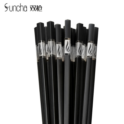双枪（Suncha）合金筷不锈不发霉家用筷子礼品酒店日式筷10双装KZ4080-Y银色（新老包装随机发放）