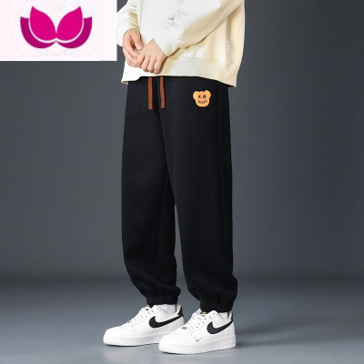 七斓小熊裤子男士春季新款休闲宽松运动长裤男生直筒束脚九分卫裤