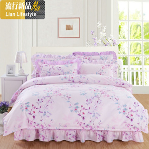 夹棉棉加厚床裙式四件套床上棉带荷叶边床套被套床罩款公主风 三维工匠