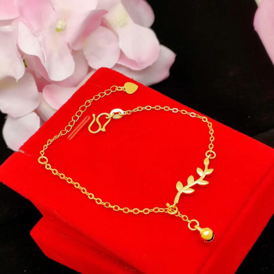 新款韩版仿越南沙金手链女镀金镂空花朵手环久不掉色仿黄金色饰品送女朋友老婆情人节七夕生日礼物