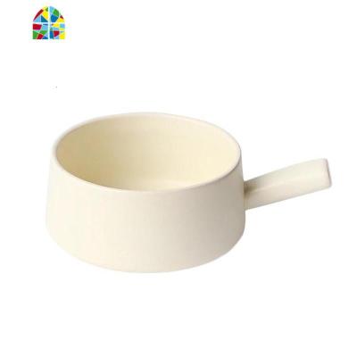 日式创意陶瓷平底汤锅单柄砂锅白色小奶锅带手把面碗 没盖子 FENGHOU 白色