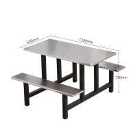 苏宁 质凡 办公家具学校食堂员工连体餐桌椅组合 四人位不锈钢色120*60cm