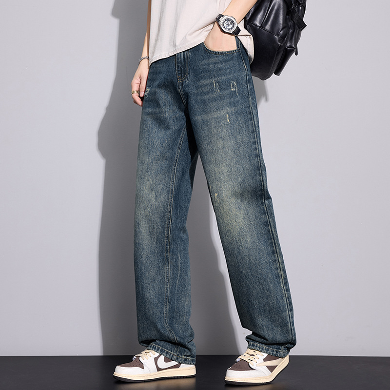 高街牛仔裤男 2026 新款 重工水洗复古宽松直筒男 休闲长裤子