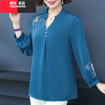 YIBUSHENG中老年女妈妈春装洋气打底衫减龄2021新款春秋套装上衣休闲40岁50妈妈装