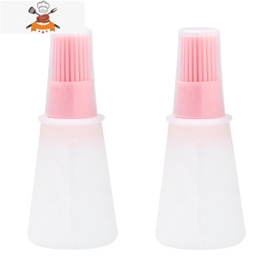 可高温硅胶油刷带瓶烧烤刷厨房烙饼家用烘焙硅胶油刷小油瓶 敬平 北欧粉[2个装]