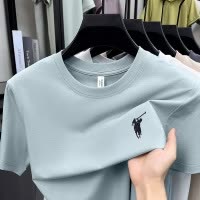 100%丝光棉短袖男T恤2026夏季新款刺绣马标圆领95棉男士T恤