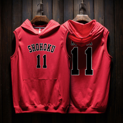 suntek樱木花道灌篮高手篮球服连帽背心男潮流嘻哈运动健身无袖t恤