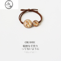 JiMi编织麻布圆片头饰头绳少女气质简约轻奢甜美优雅复古发饰发绳皮筋