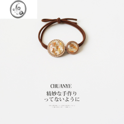 JiMi编织麻布圆片头饰头绳少女气质简约轻奢甜美优雅复古发饰发绳皮筋