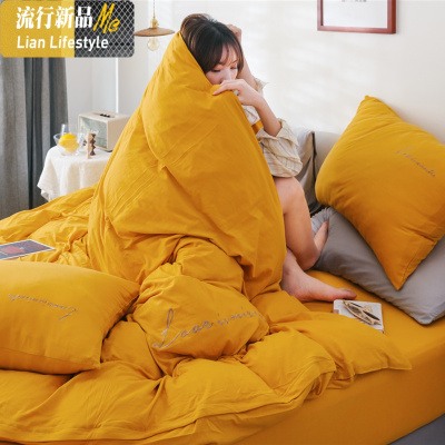 天竺棉四件套棉棉简约风针织棉色双人被套床单床上用品 三维工匠