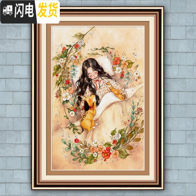 三维工匠十字绣2019新款线绣满绣客厅小件手工自己绣古风简单新 悠闲时光(一)满绣[50*70CM]线量多30免费补线