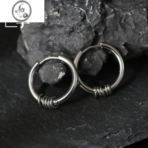 JiMi大道 钛钢全新几何圆形耳圈嘻哈百搭大款简约耳钉大小环扣ins风格