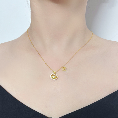 北京黄金S925银镶石拉丝福锁套链 国风如意锁 送女友礼物