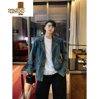 YANXU感做旧水洗牛仔西装外套男复古设计感小众休闲宽松气质夹克潮