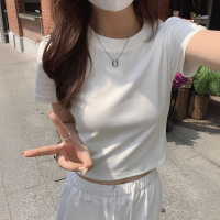 含棉修身正肩短袖T恤女夏季新款短款紧身高腰美式辣妹上衣潮