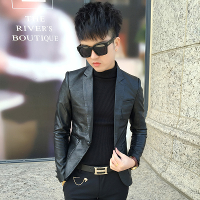 HongZun2020秋冬学生男士夹克皮外套韩版修身皮西服休闲皮衣潮小西装青年皮衣