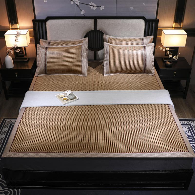 家柏饰(CORATED)双面凉席藤席三件套夏季1.8m床1.5米可折叠席子冬夏两用冰丝席