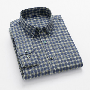 春秋新款全棉磨毛格子长袖衬衫男式修身衬衣男士百搭商务休闲寸衫