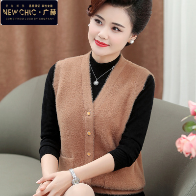 广赫妈妈春秋马甲外套40岁50中老年人女装坎肩马夹宽松大码仿貂绒背心夹克