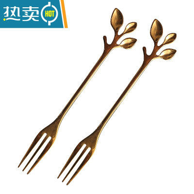 敬平鲸鱼陶瓷罐果叉套装创意可爱北欧风格叉子家用不锈钢水果签果插 2根树叶叉