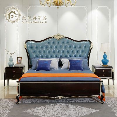 欧式床1.8米双人床公主床法式皮艺床后现代轻奢床实木花婚床