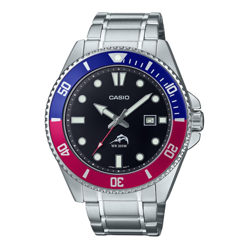 卡西欧(CASIO)男士防水运动石英手表旋扣表冠不锈钢表带耐用潜水腕表