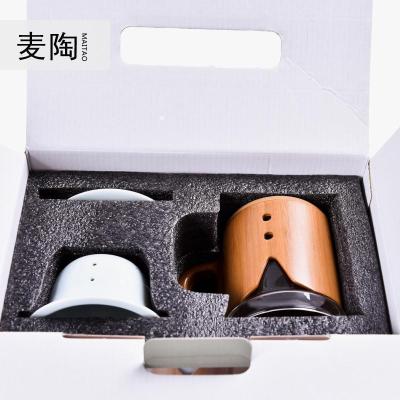 美帮汇耐热玻璃便携旅行功夫茶具套装竹制手抓玉瓷快客杯茶壶茶杯