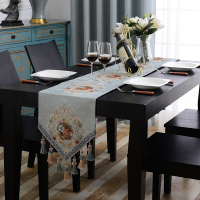 家柏饰(CORATED)欧式桌旗布艺餐桌装饰布美式电视柜斗柜鞋柜桌布茶几流苏长条 舒曼尔-蓝色 桌旗32*160cm