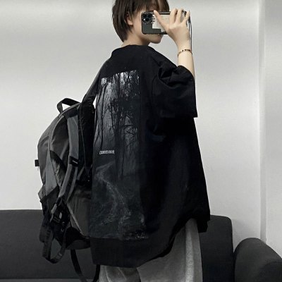 UYUK高街T恤男复古美式印花短袖街头嘻哈ins潮牌宽松大码国潮半袖体恤