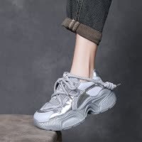 头层牛皮厚底老爹鞋女2025春夏新款时尚单鞋透气网面运动休闲鞋