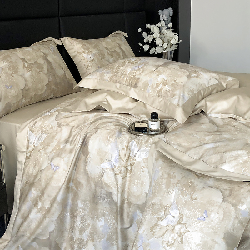 高端美式印花金太阳天丝棉磨毛四件套亲肤舒适保暖被套