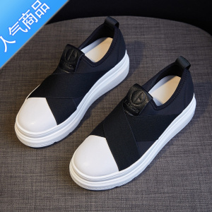 SUNTEK2023新款板鞋网红一脚蹬懒人鞋女春季百搭厚底增高帆布休闲乐福鞋