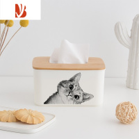三维工匠北欧猫纸巾盒家用客厅餐厅茶几桌面餐巾纸收纳盒创意竹木抽纸盒 竹木抽纸盒-北欧猫2